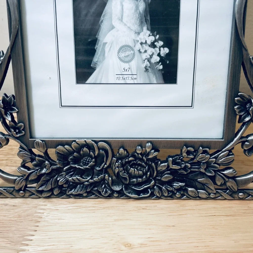 Wilton Pewter Wedding Picture Frame 5x7 Ornate Floral Bells Silver‎